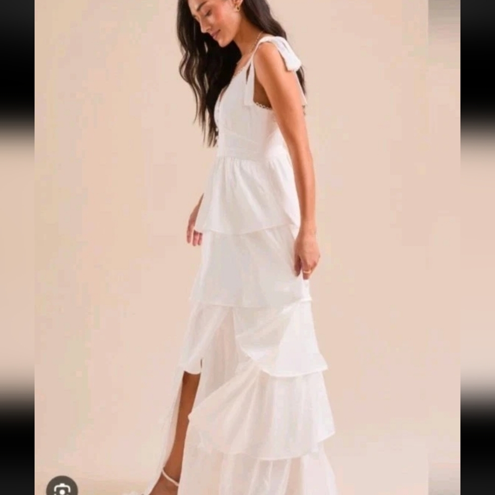 Altar’d State Mallory Tiered Maxi Dress NWOT Wedding Event Gown Lace Back XS - Picture 1 of 11
